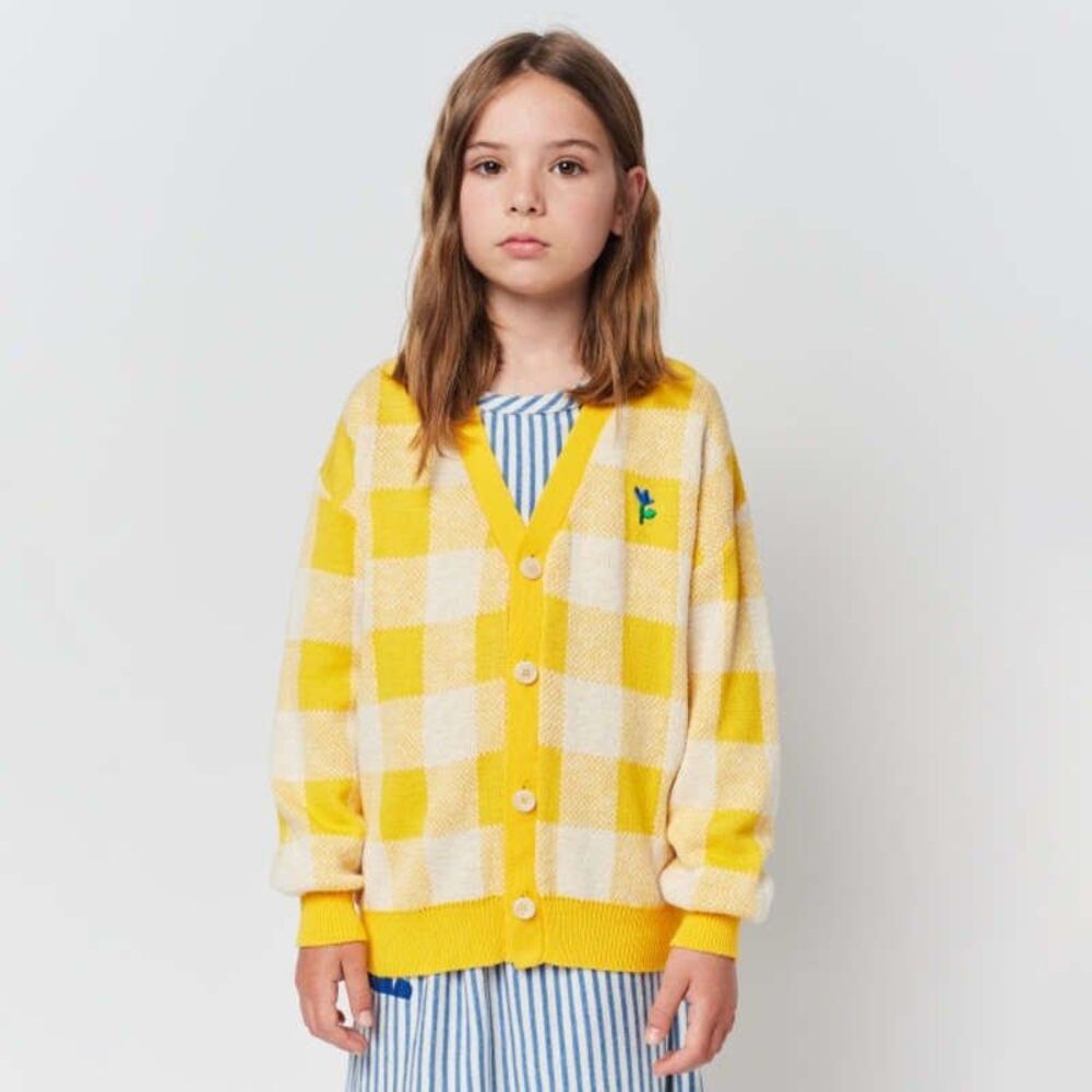 Bobo chooses Vichy knitted yellow plaid cardigan